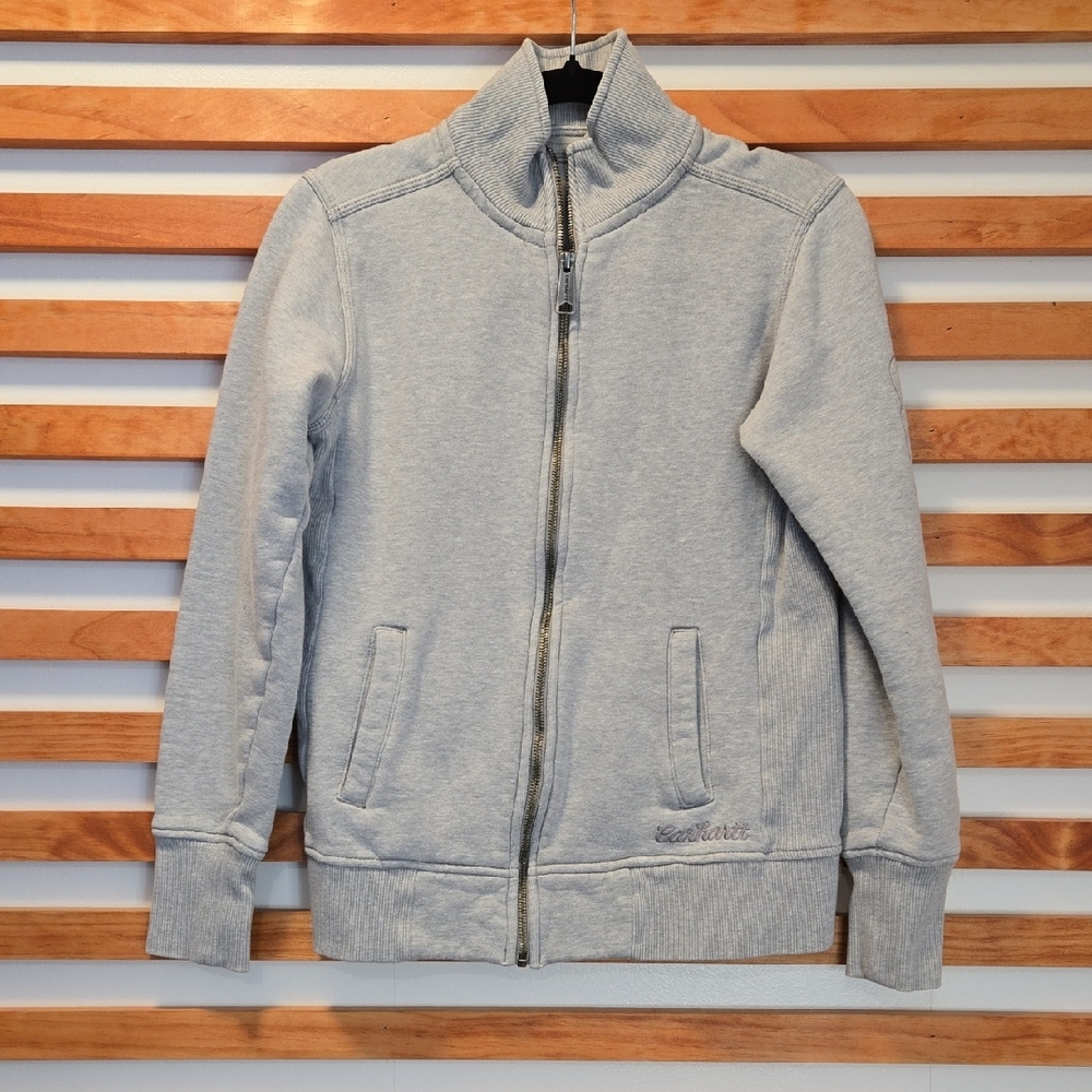 Carhartt Women’s Full Zip Jacket Gray XS (0–2) Fleece Lined Logo‎ Sleeve